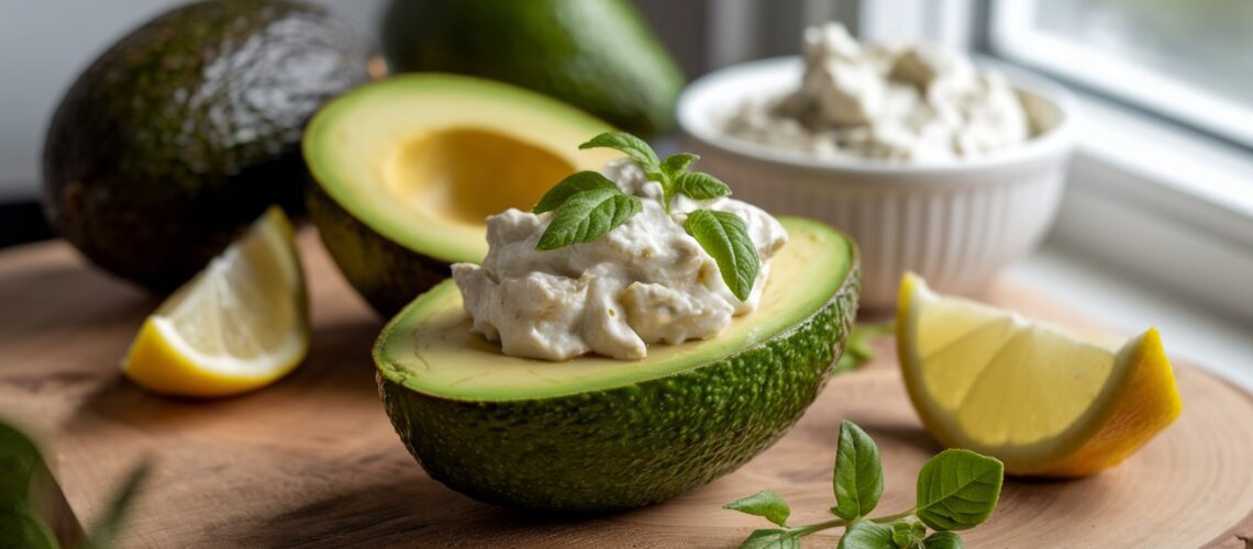 Avocado Stuffed with Vegan Cheese