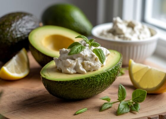 Avocado Stuffed with Vegan Cheese