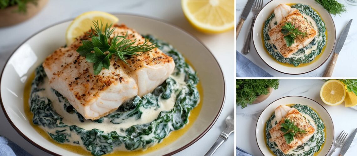 Baked Cod with Creamy Spinach