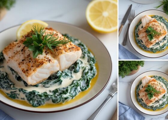 Baked Cod with Creamy Spinach