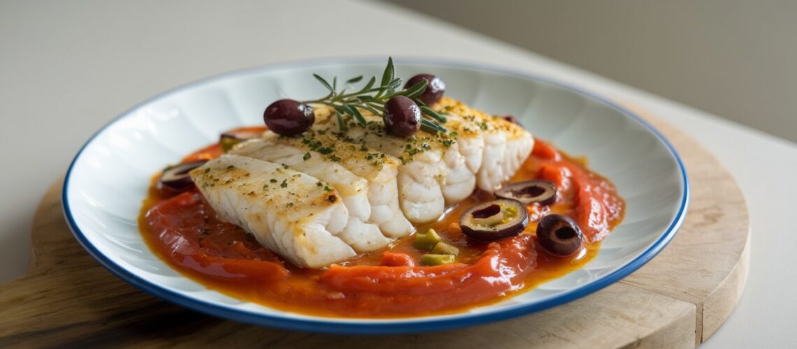 Baked Cod with Tomato and Olive Sauce