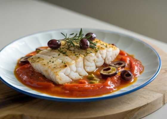 Baked Cod with Tomato and Olive Sauce