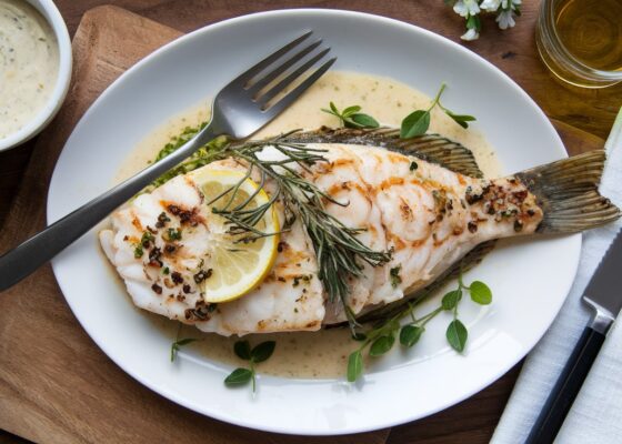 Baked Flounder with Lemon Cream Sauce