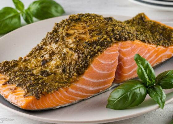 Baked Salmon with Pesto Crust