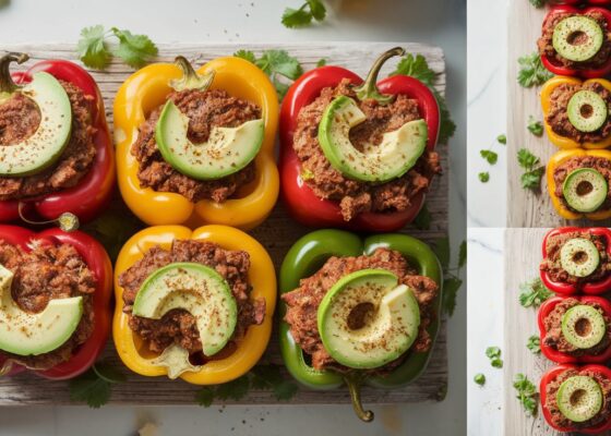 Beef-Stuffed Bell Peppers with Avocado and Cheese