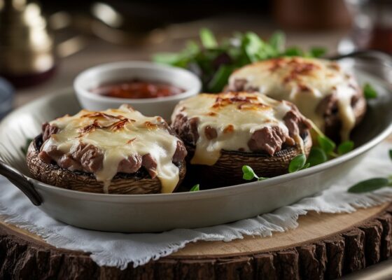 Beef-Stuffed Portobello Mushrooms with Cheese