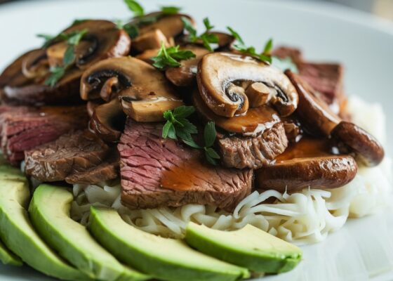 Beef and Mushroom Stir-Fry with Avocado