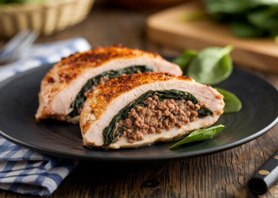 Beef and Spinach-Stuffed Chicken Breasts