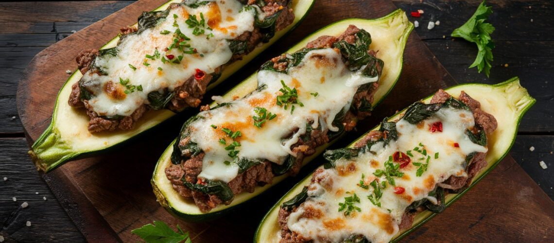 Beef and Spinach Stuffed Zucchini