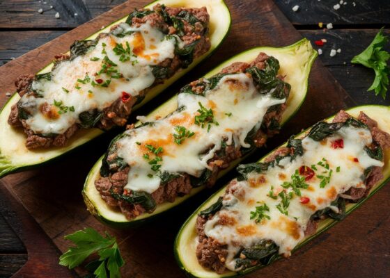 Beef and Spinach Stuffed Zucchini