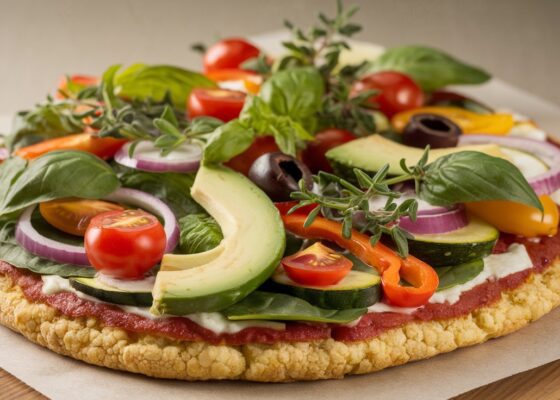 Cauliflower Pizza Crust with Veggies