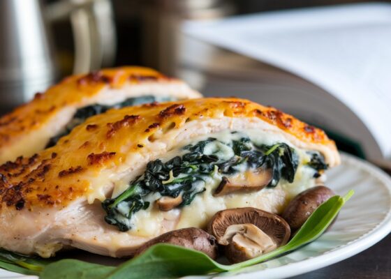 Cheesy Spinach and Mushroom Stuffed Chicken