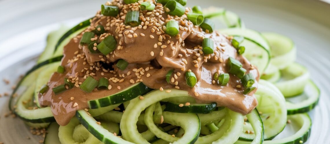 Cucumber Noodles with Almond Butter Sauce