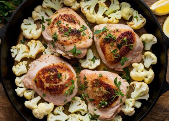 Garlic Butter Chicken and Cauliflower Skillet