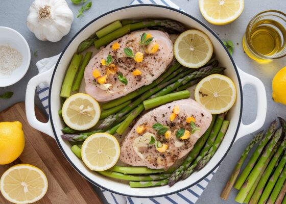 Garlic Lemon Asparagus Chicken Bake