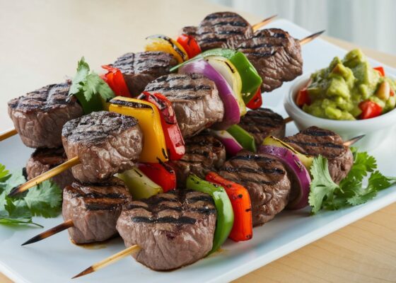 Grilled Beef Kebabs with Avocado Salsa