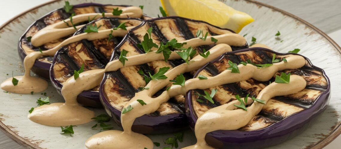 Grilled Eggplant with Lemon Tahini Sauce