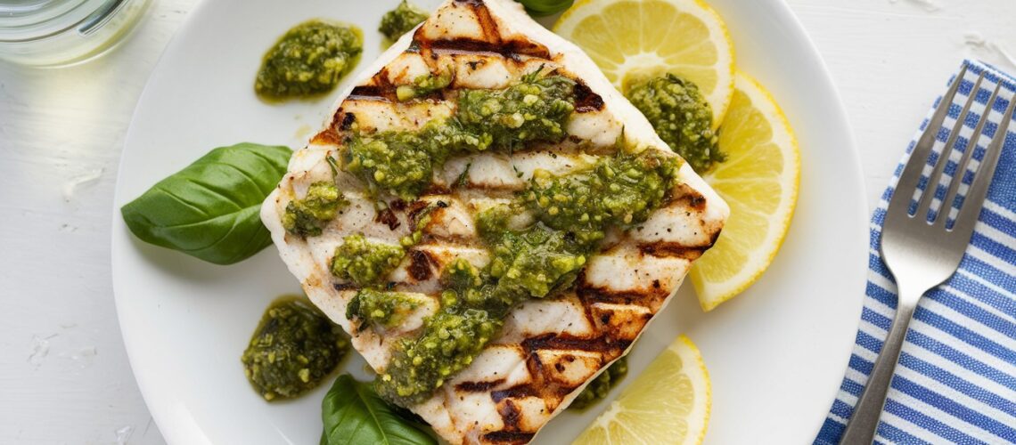 Grilled Halibut with Basil Pesto