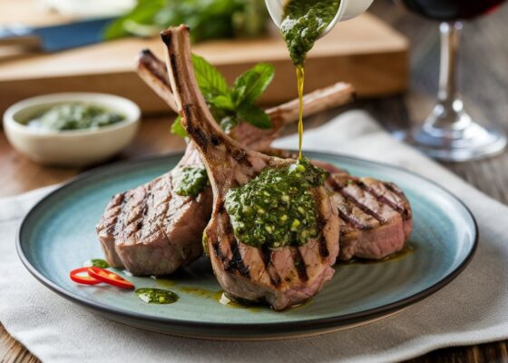 Grilled Lamb Chops with Mint Chimichurri