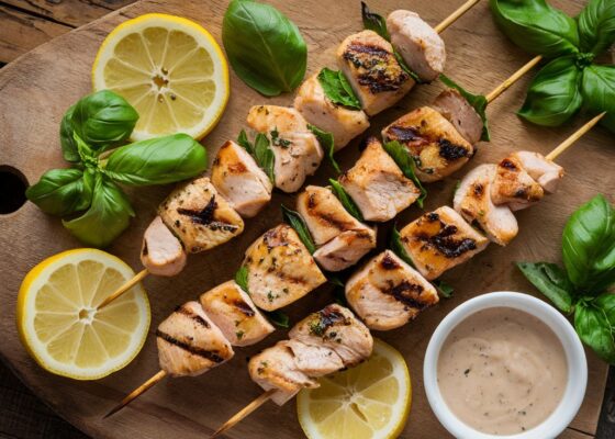 Grilled Lemon Basil Chicken Skewers