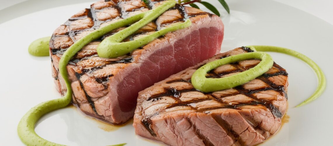 Grilled Tuna with Avocado Cream Sauce