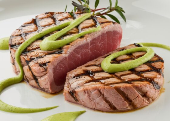 Grilled Tuna with Avocado Cream Sauce