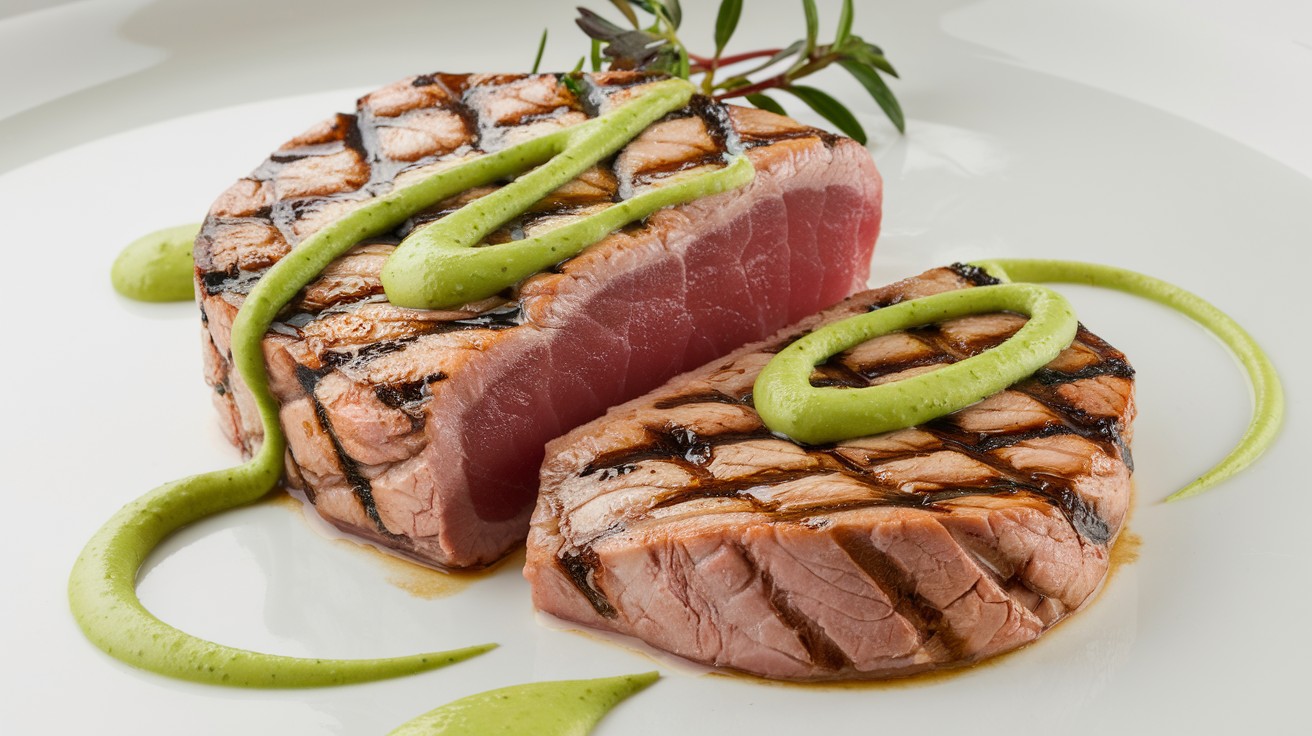 Grilled Tuna with Avocado Cream Sauce - Keto Social Eats