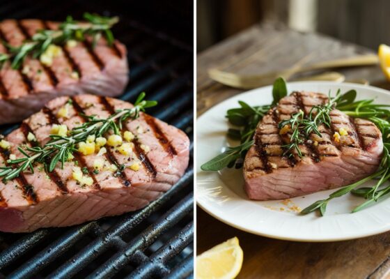 Grilled Tuna with Garlic Herb Marinade