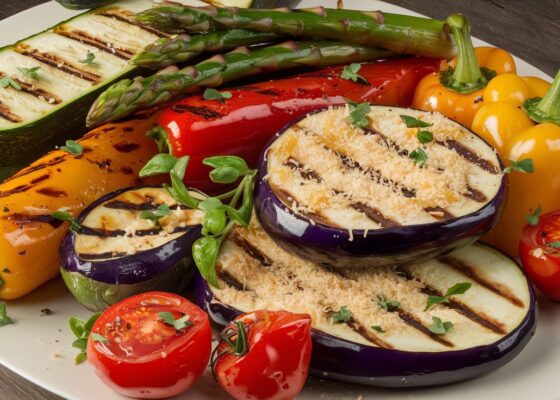 Grilled Vegetables with Vegan Parmesan