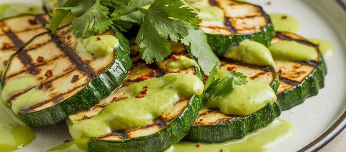 Grilled Zucchini with Avocado Lime Dressing