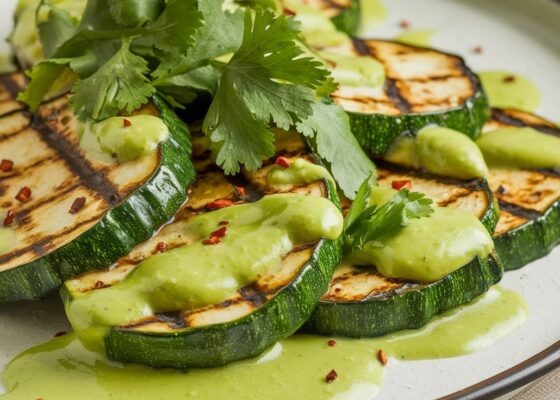 Grilled Zucchini with Avocado Lime Dressing