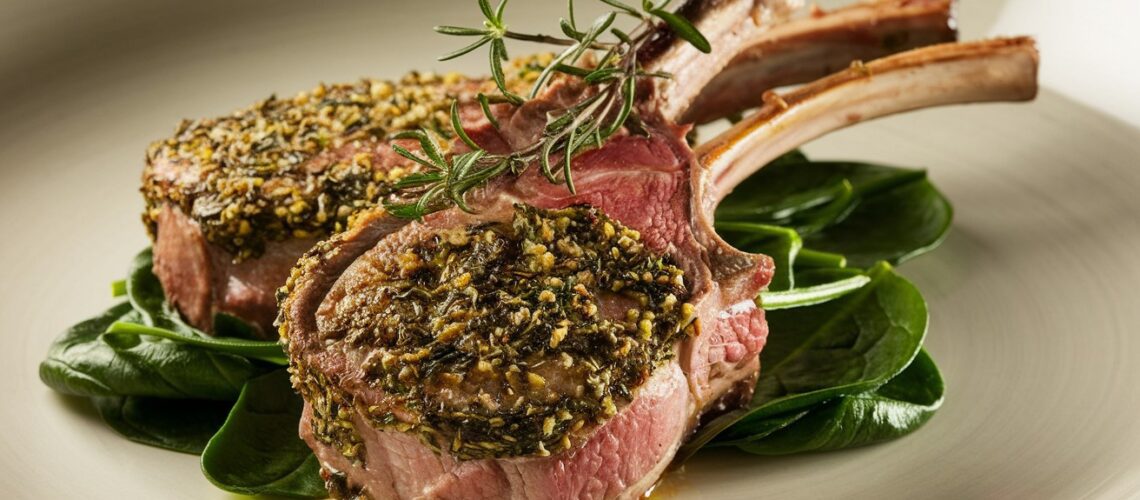 Herb-Crusted Lamb Chops with Spinach