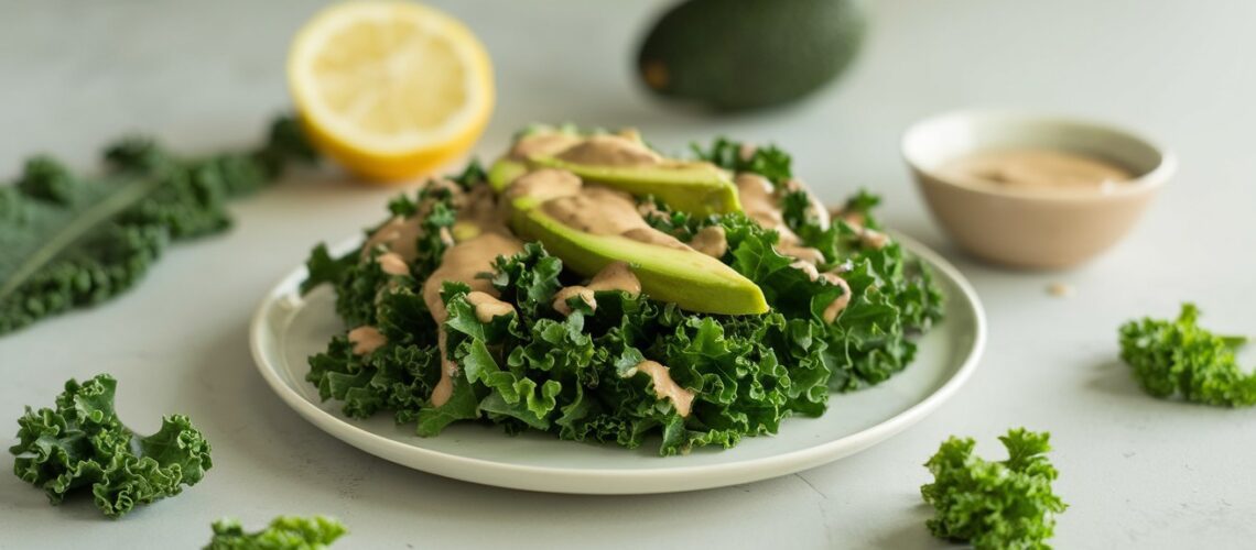 Kale and Avocado Salad with Lemon Tahini Dressing