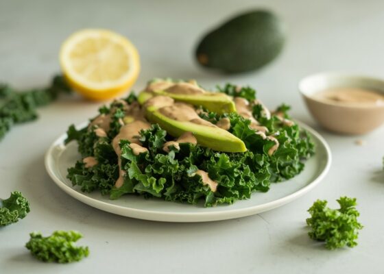 Kale and Avocado Salad with Lemon Tahini Dressing