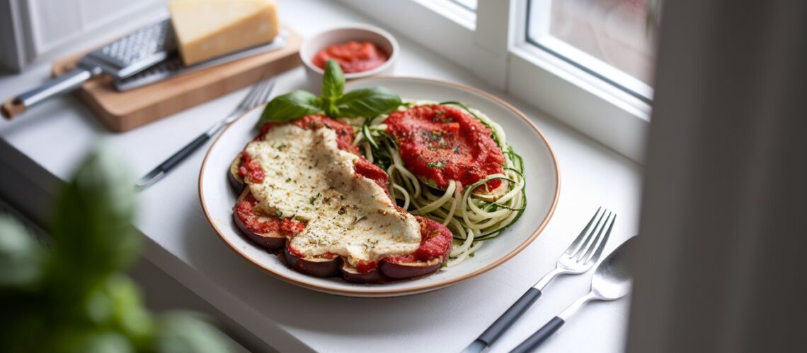 Keto Eggplant Parmesan with Zucchini Noodles