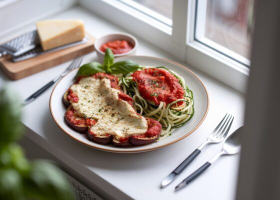 Keto Eggplant Parmesan with Zucchini Noodles