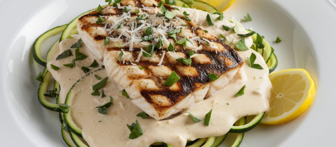 Keto Fish Alfredo with Zucchini Noodles