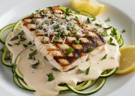 Keto Fish Alfredo with Zucchini Noodles