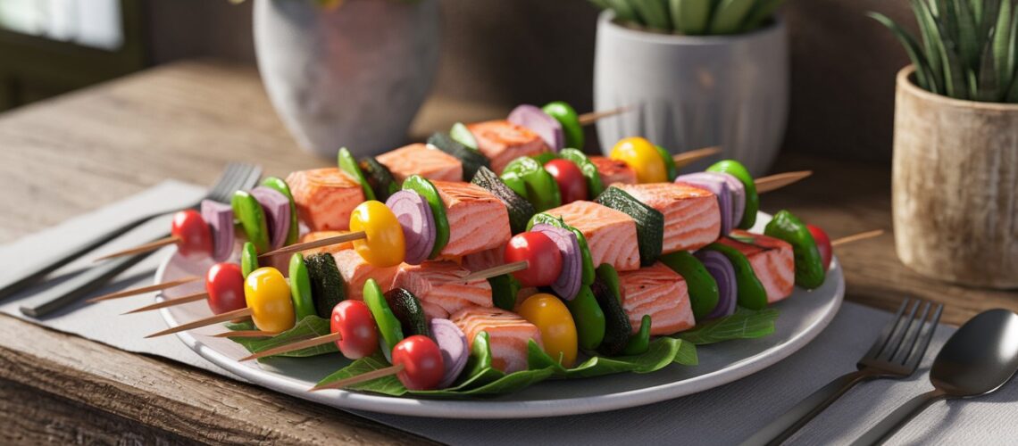 Keto Fish Kebabs with Vegetables