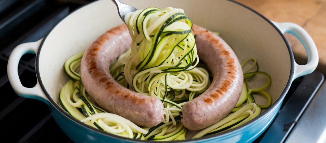 Keto Lamb Sausages with Zucchini Noodles