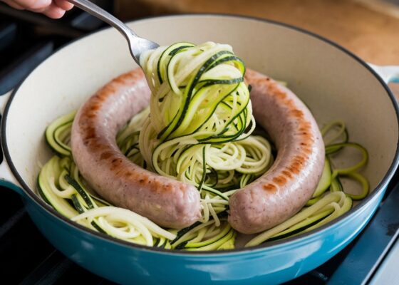 Keto Lamb Sausages with Zucchini Noodles