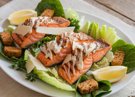 Keto Salmon Caesar Salad