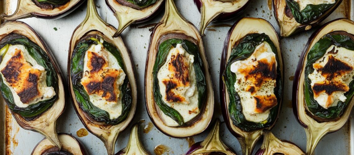 Keto Spinach & Feta Stuffed Eggplant