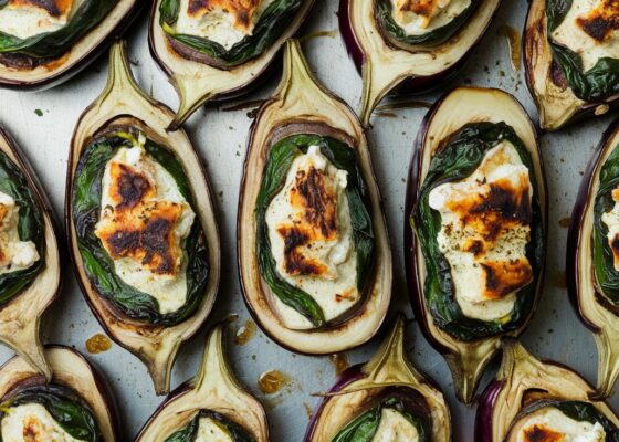 Keto Spinach & Feta Stuffed Eggplant