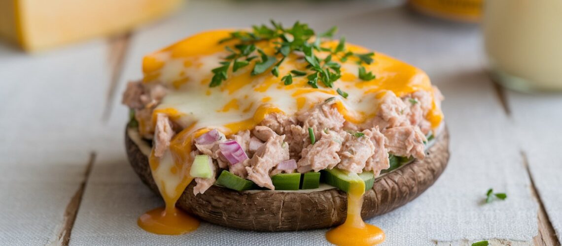 Keto Tuna Melt on Portobello Mushrooms