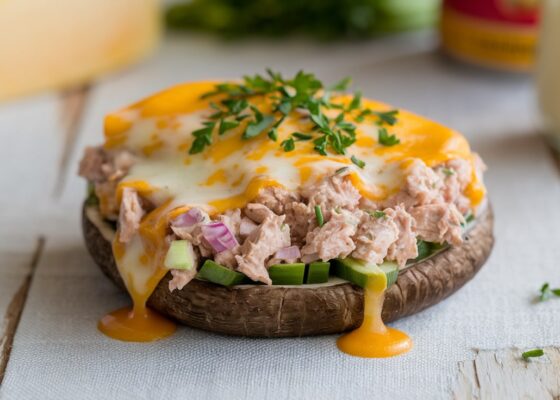 Keto Tuna Melt on Portobello Mushrooms