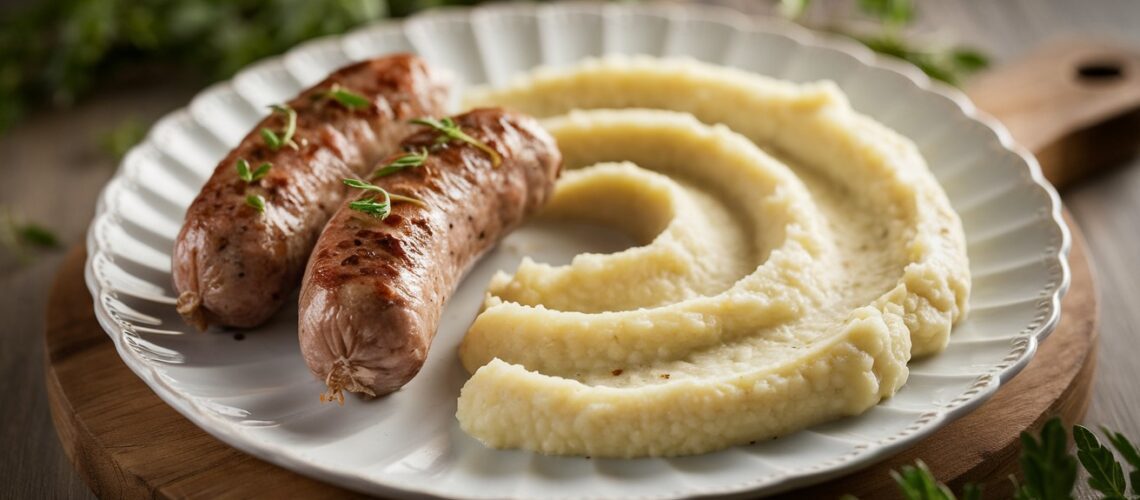 Lamb Sausages with Cauliflower Puree