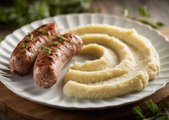 Lamb Sausages with Cauliflower Puree