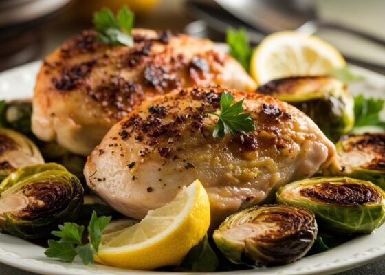 Lemon Butter Chicken with Roasted Brussels Sprouts