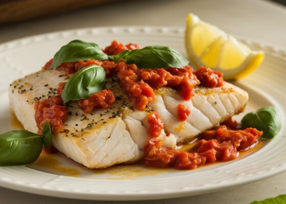 Oven-Baked Cod with Tomato Basil Sauce